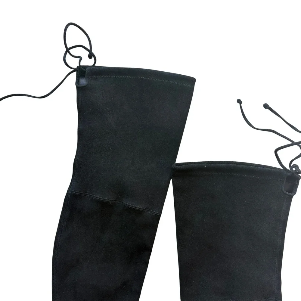 Stuart Weitzman Black Suede Over The Knee Boots Block Heel Tie Back Size‎ 10